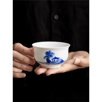 陶福氣 國風手繪功夫茶具茶杯 家用陶瓷白瓷品茗主人杯單杯禮盒裝