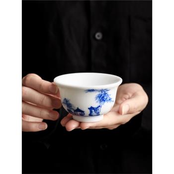 陶福氣 輕奢手繪功夫茶具茶杯 家用陶瓷白瓷品茗主人杯單杯禮盒裝