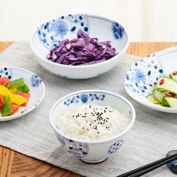 日本原裝進口美濃燒花伊萬里系列釉下彩輕量餐具陶瓷飯碗盤子湯碗