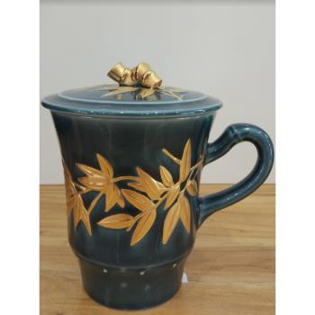 活瓷乾唐軒茶杯竹節隨身杯有蓋便攜復古陶瓷水杯馬克杯高顏值輕奢