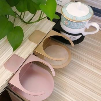 塑膠金屬桌邊杯託夾固定書桌多功能宿舍外接茶杯飲料電腦桌杯金屬