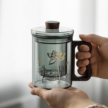 玻璃茶杯茶水分離杯男士高檔過濾泡茶杯辦公室喝茶水杯帶蓋馬克杯