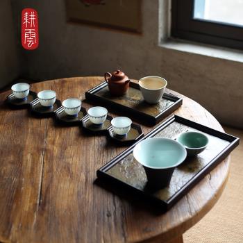 自然紋理巖石竹石茶杯託盤長款陳設收納日式簡約茶臺茶盤茶盤杯墊