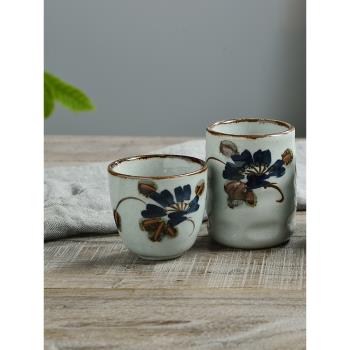 三分燒陶瓷餐具日式擺臺茶杯水杯日式直身杯和風石花杯創意湯吞杯