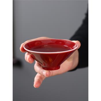霽紅色斗笠杯陶瓷主人杯茶杯女士個人專用單杯功夫茶具茶盞普洱杯