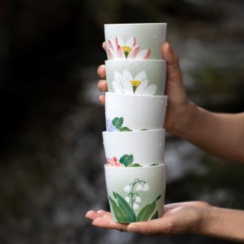 山水間繡球花荷花鈴蘭手繪茶杯高顏值陶瓷水杯女早餐好看杯子家用