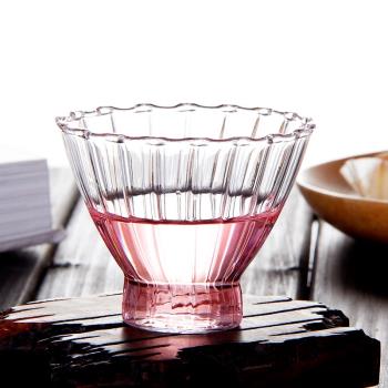 日式品茗杯彩色耐熱玻璃小花茶杯子功夫茶具主人杯透明個人斗笠杯