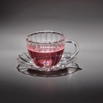 玻璃茶杯耐熱花茶杯喝茶品茗杯有把手條紋個人杯茶碗功夫茶具配件