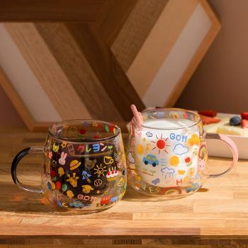 西比爾雙層玻璃杯耐高溫家用咖啡杯花茶杯可愛兒童杯酸奶杯高顏值