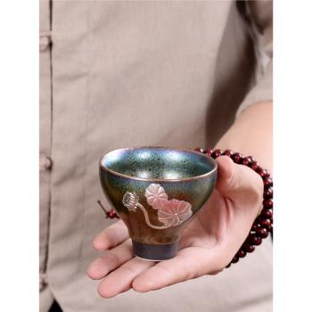陶瓷高腳天目釉純手工銀飾品茗杯