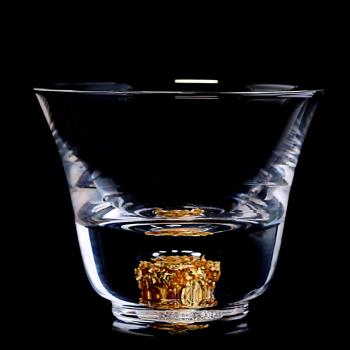 加厚耐熱玻璃藏金品茗杯金箔茶杯大號主人杯功夫茶具杯子個人杯