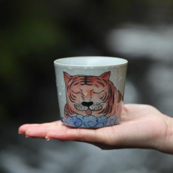 山水間 生肖虎牛龍 山海經神話系列主人杯 手繪陶瓷大號茶杯復古