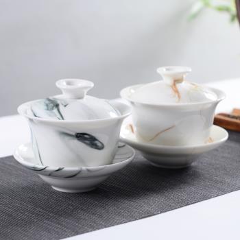 舊望格三才蓋碗茶杯水墨陶瓷家用大號功夫茶具泡茶碗三才杯敬茶碗