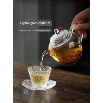日式玻璃小茶杯加厚品茗杯錘紋杯子個人專用喝茶耐熱功夫茶具套裝