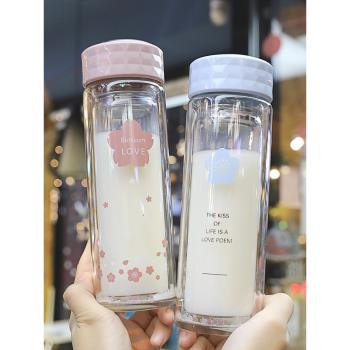 高顏值杯子韓式學生女雙層隔熱玻璃杯帶濾網玻璃水杯女士泡花茶杯