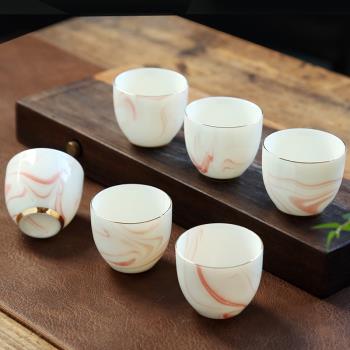 簡約羊脂玉六杯一組功夫茶具小茶杯白瓷家用辦公室品茗杯陶瓷茶碗