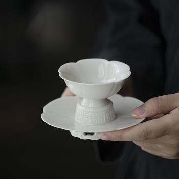 仿宋手工浮雕蓮花盞杯功夫茶具陶瓷高足主人杯茶杯品茗杯茶盞