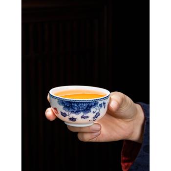 高白青花瓷品茗杯薄胎大容量功夫茶具茶杯陶瓷個人杯主人杯單杯子