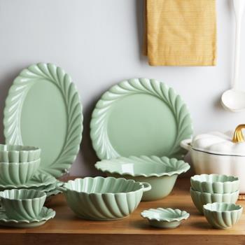 新款釉下彩炻瓷餐具 家用陶瓷菜碟盤子湯碗魚盤咖啡早餐杯組合