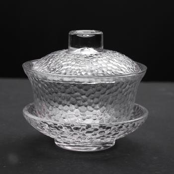 玻璃蓋碗茶杯茶具大號加厚耐熱三才蓋碗手抓壺日式錘紋蓋碗茶碗
