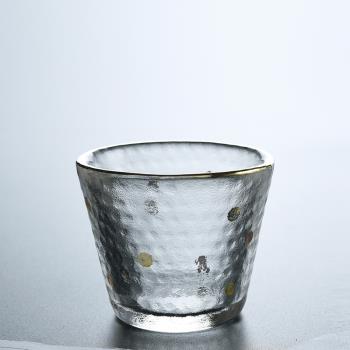 描金加厚耐熱透明玻璃品茗杯小功夫茶具主人杯大號茶杯茶碗家用