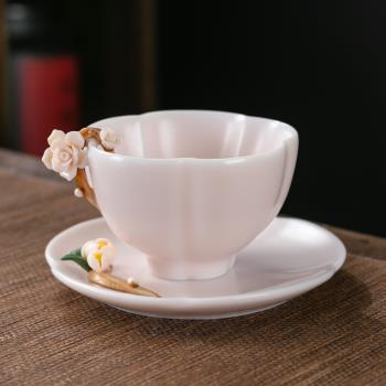 中式高階陶瓷茶具茶杯大號主人杯汝窯開片品茗杯手工捏花女士單杯