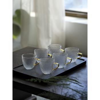 日式玻璃小茶杯6只裝家用迷你帶把咖啡杯杯子功夫茶具錘紋品茗杯