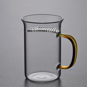 木柄月牙綠茶杯帶蓋家用茶水分離一體過濾玻璃杯辦公泡茶水杯男女