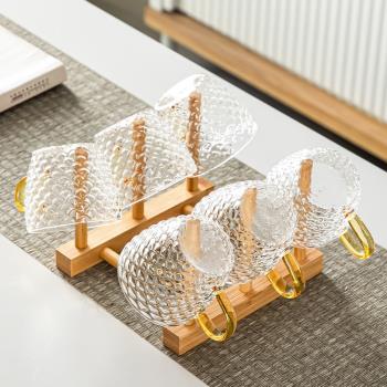 日式玻璃茶杯套裝家用會客簡約透明加厚帶把主人杯耐熱高溫品茗杯