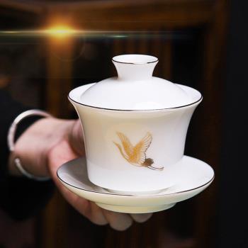 羊脂玉白瓷手工陶瓷蓋碗茶杯大號泡茶三才碗功夫茶碗套裝家用單個