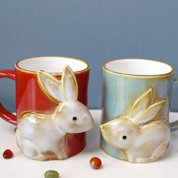 小白兔馬克杯歐式復古茶杯咖啡杯卡通可愛禮物生肖小兔子陶瓷杯子