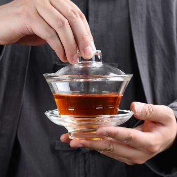 仁峰大號玻璃透明蓋碗功夫茶具三才泡茶碗茶蓋套裝單個耐熱茶碗蓋