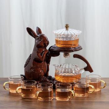 整套家用簡約玻璃兔懶人全自動出水茶具套裝功夫泡茶神器茶杯創意