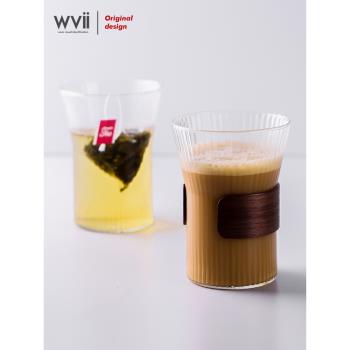 wvii 日式掛耳咖啡杯玻璃杯茶杯防燙豎紋水杯子家用高顏值拿鐵杯