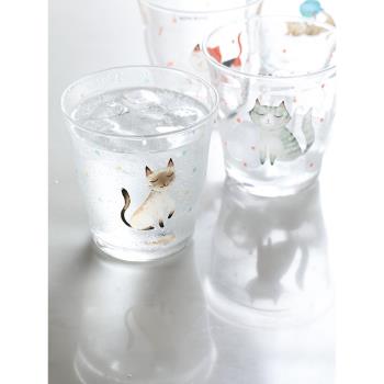 藍蓮花家居創意波點小貓玻璃斜口杯高硼硅玻璃杯辦公室飲水杯茶杯
