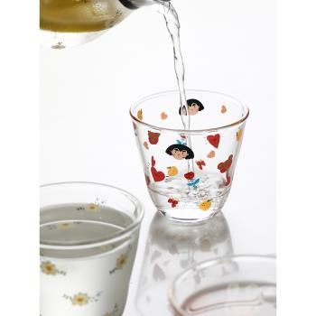 藍蓮花家居高硼矽玻璃杯小水杯家用耐高溫茶杯可愛迷你透明杯子女