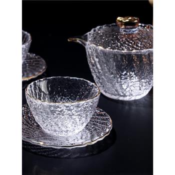 日式手工加厚冰川紋玻璃品茗杯初雪匠心琉璃上神杯功夫茶主人茶杯