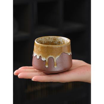 日式復古粗陶茶杯套裝單個窯變水杯主人杯大號陶瓷功夫茶具品茗杯