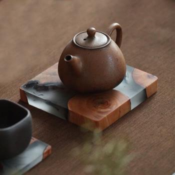 樹脂茶杯墊中式簡約家用茶具防燙隔熱墊子鏡榧木杯托實木功夫茶道