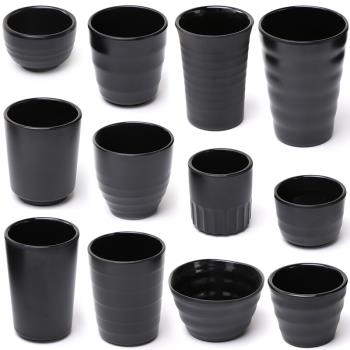 日式仿瓷杯子塑料口杯水杯酒杯茶杯隨手杯餐飲杯黑色杯密胺餐具
