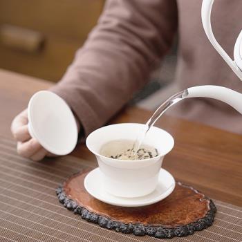 羊脂玉馬蹄三才蓋碗單個陶瓷手工功夫泡茶器碗不燙手白瓷茶杯茶具