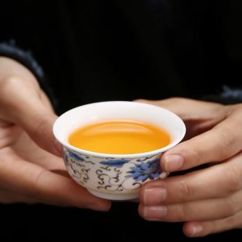 功夫小喝茶杯陶瓷茶盞茶碗家用單個品茗杯高白骨瓷主人杯家用泡茶