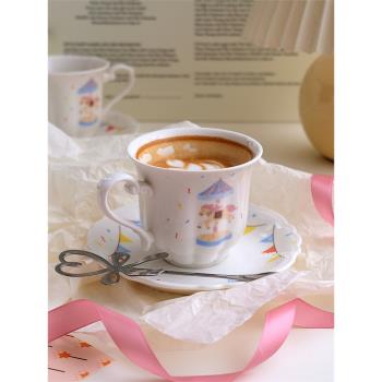 FHOME游樂園法式復古浮雕咖啡杯碟套裝下午茶杯 少女心ins風水杯