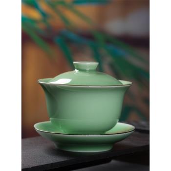 龍泉青瓷三才蓋碗單個茶杯家用陶瓷中式功夫茶具手工敬茶杯泡茶碗