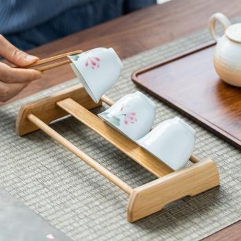 擺放茶杯的晾杯架功夫茶具收納折疊實木瀝水竹制茶道禪意茶盤配件