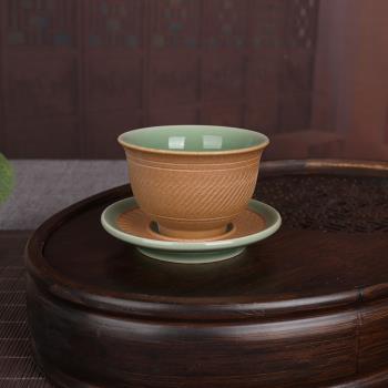 龍泉創意青瓷跳刀手工單杯復古中式陶瓷功夫茶具品茗杯主人杯子