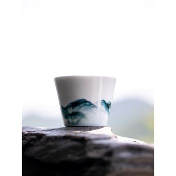 山水間 水墨咖啡杯拉花杯隨手杯景德鎮手工陶瓷復古中式茶杯水杯