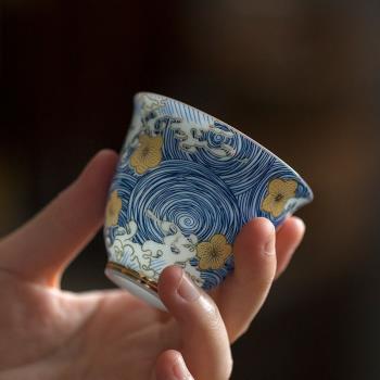 琺瑯彩品茗杯手工扒花功夫茶具茶杯家用陶瓷茶碗主人杯單杯