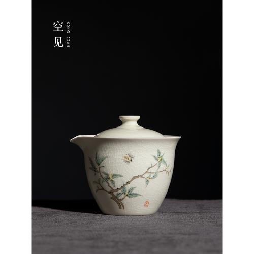空見景德鎮三才蓋碗茶杯單個汝瓷茶具高端茶碗泡茶陶瓷手抓壺無托