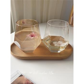 ins風簡約六棱玻璃茶杯韓國牛奶咖啡杯子家用美式餐廳透明早餐杯